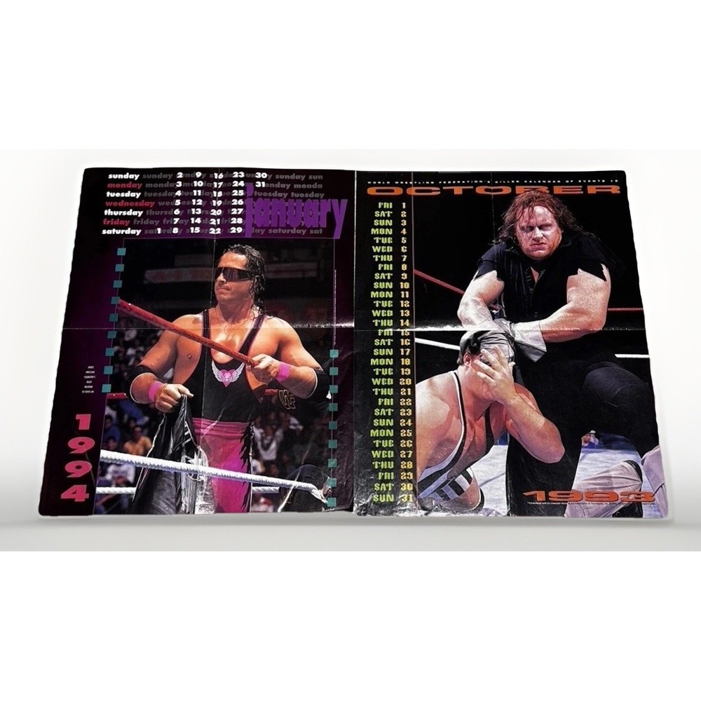WWF Killer Kalendar 1993 1994 Undertaker Bret Hart Hogan Vtg Wrestling Poster